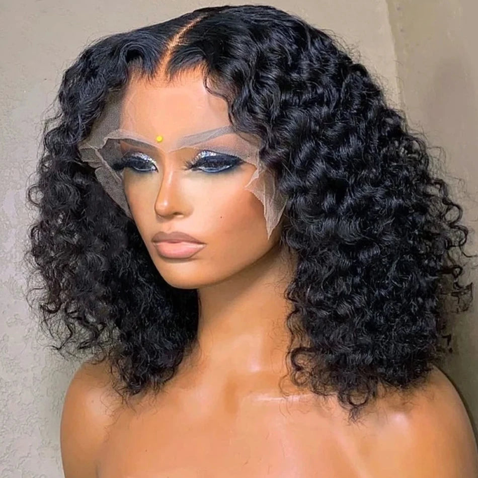 Perruque 8 à 16 pouces vague d'eau Bob perruques cheveux humains porter et Go sans colle 13X4 HD dentelle transparente brésilienne profonde bouclée Bob perruques