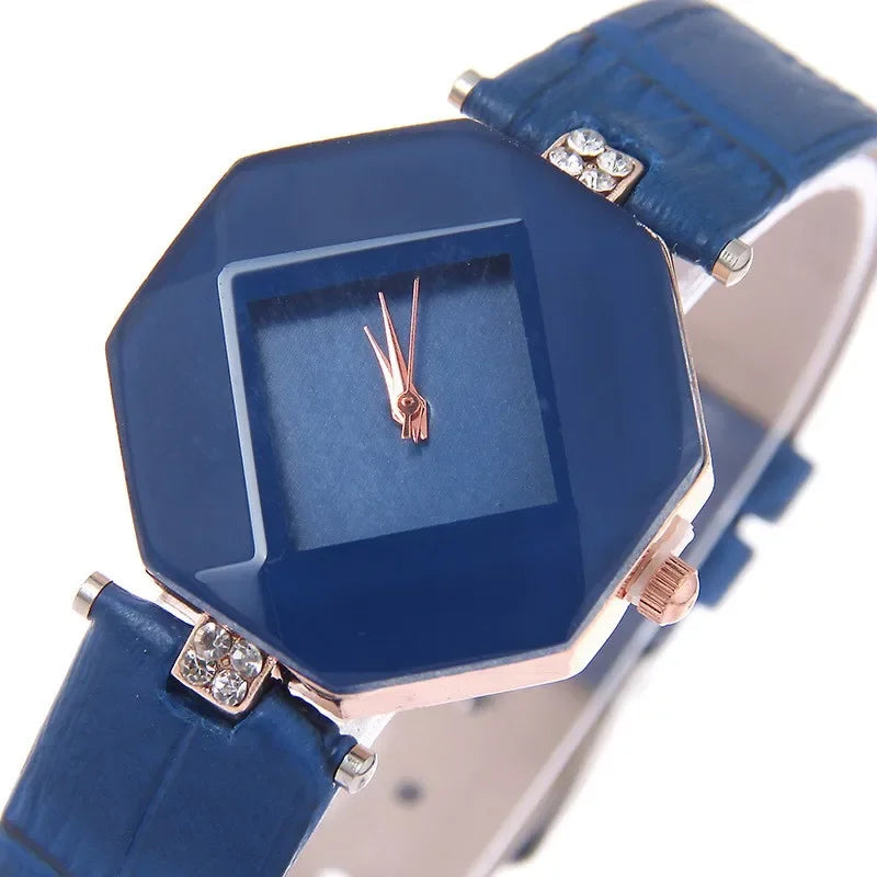 Créatif Design décontracté femmes Montre bracelet en cuir bleu Montre multicolore analogique Quartz montres dames Reloj Mujer Montre Femme