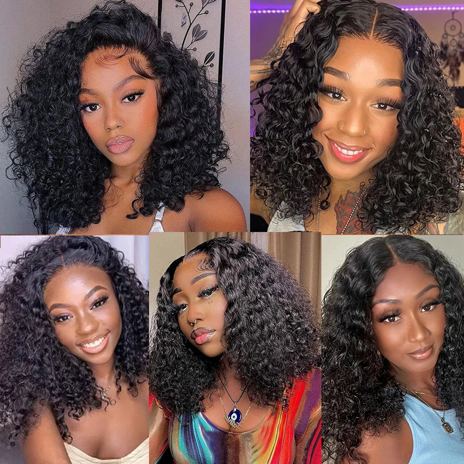 Perruque 8 à 16 pouces vague d'eau Bob perruques cheveux humains porter et Go sans colle 13X4 HD dentelle transparente brésilienne profonde bouclée Bob perruques