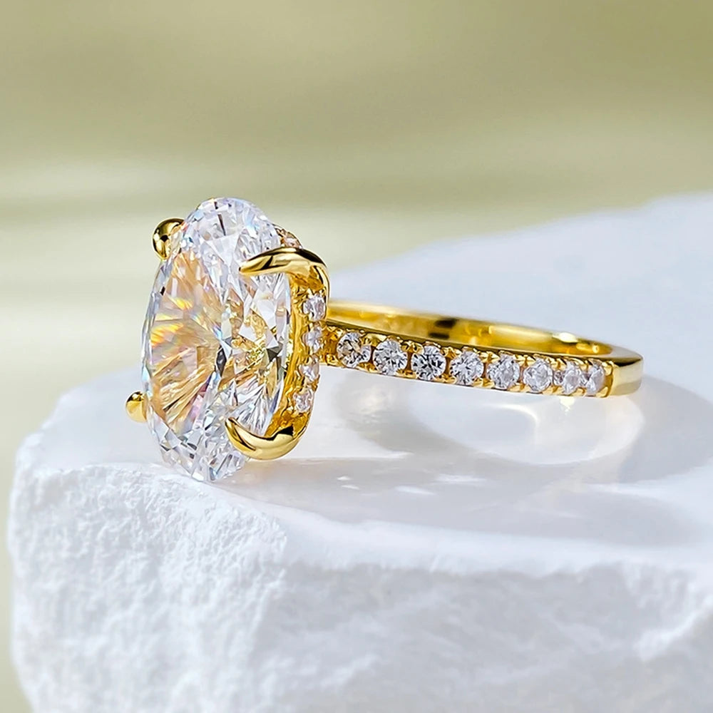 Bague Argent 925 Plaqué Or 18K - Saphir Ovale 8x12mm Laboratoire