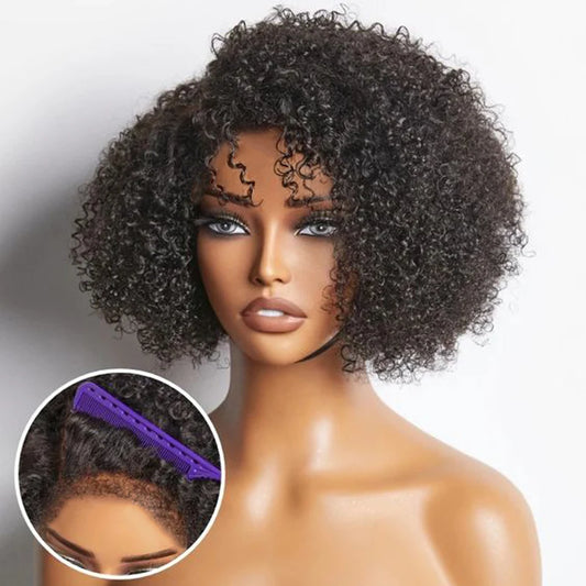 Perruque Bob Lace Wig Péruvienne Naturelle pour Femme Africaine, Cheveux Crépus Bouclés, Deep Curly, Baby Hair, Pixie Water Wave