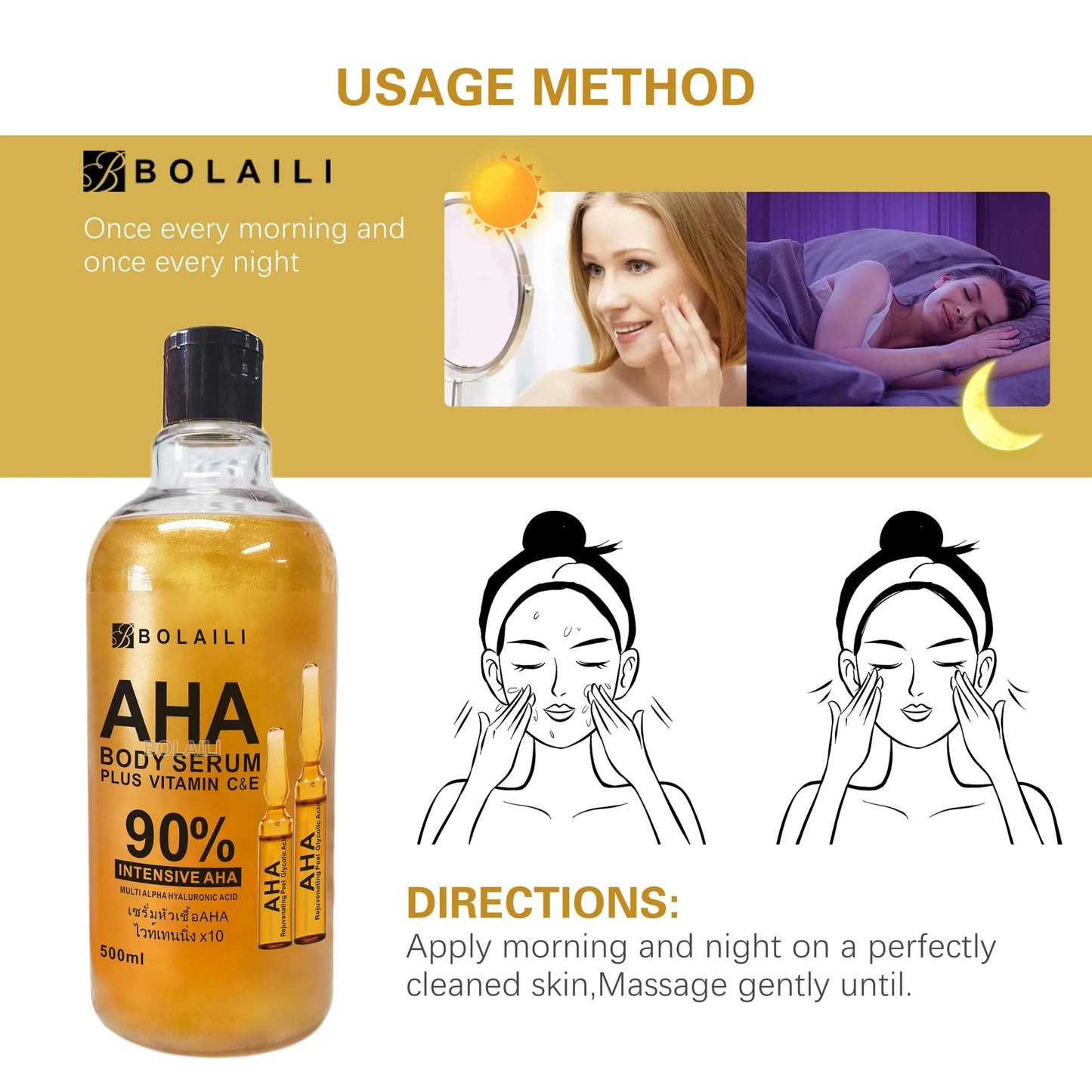ALPHA acides hydroxy 24K or visage corps sérum vitamine C & E Essence raffermissant hydratant taches dissolvant blanchissant soins de la peau 500ml