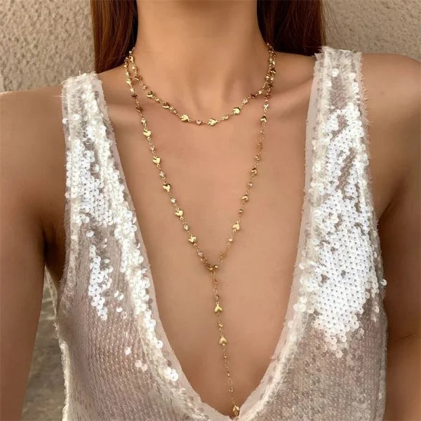 Collier Long en forme de Y en verre, couleur or argent, chaîne de clavicule en métal, fête de vacances d'été, bijoux de corps bohème, cadeaux
