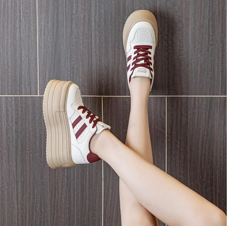 Lencensa - Baskets Compensées Femme Premium | Chaussures Cuir Véritable 10cm de Qualité Supérieure
