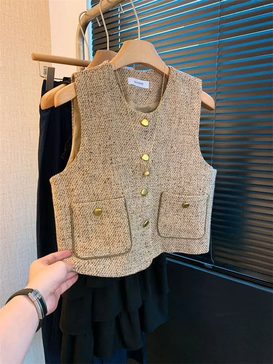 Gilet Vintage Français - Cardigan Élégant Sans Épaules Femme
