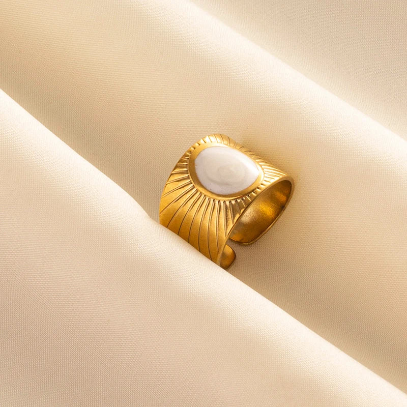 Bague en Acier Inoxydable Plaqué Or group pour Femme et Homme, Bijoux d'Anniversaire, Huile de Goutte à Goutte Blanche, Étoile, Cœur, Œil, Ouvert, Réglable, Vintage