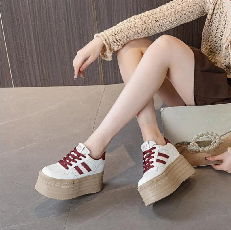 Lencensa - Baskets Compensées Femme Premium | Chaussures Cuir Véritable 10cm de Qualité Supérieure