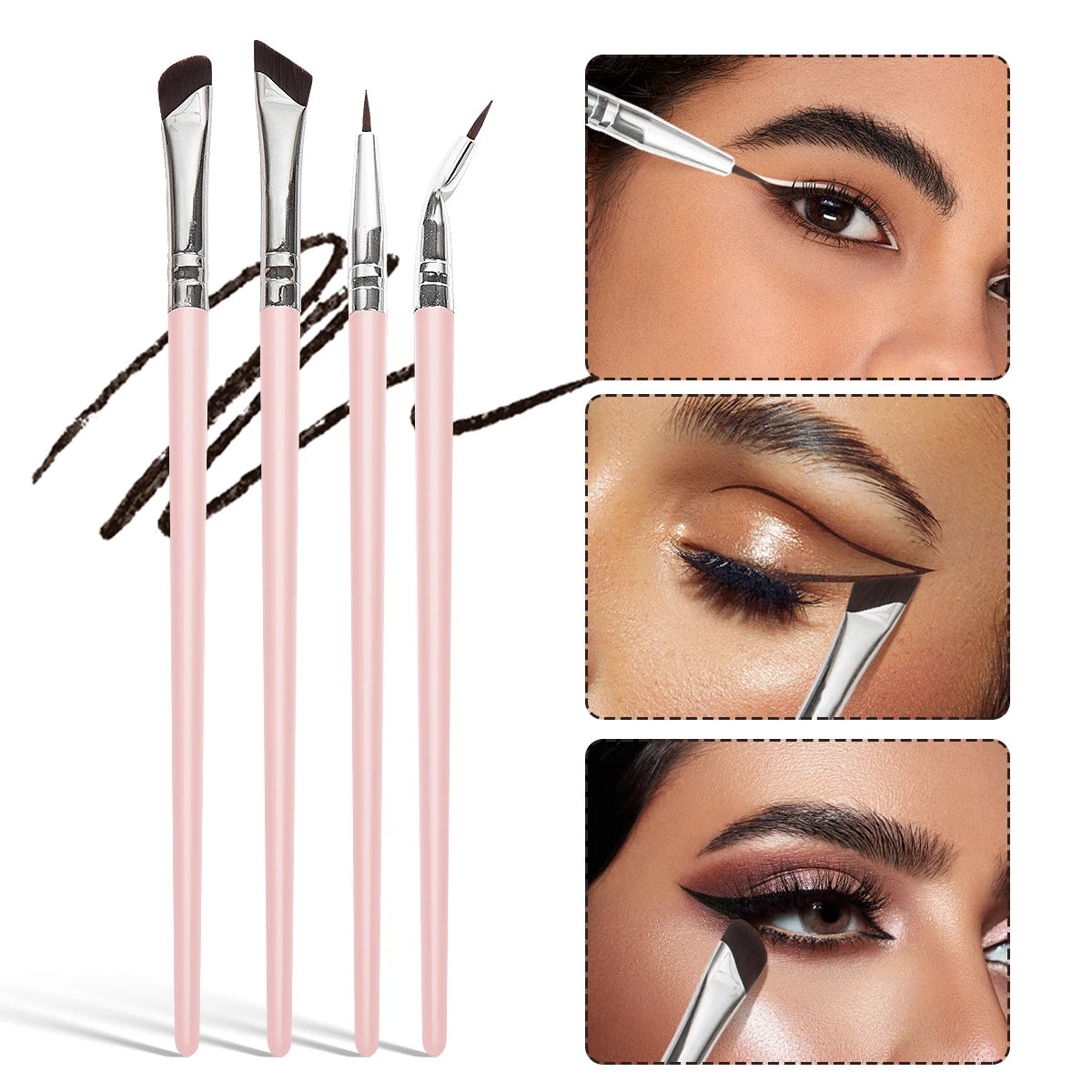 MAANGE-Ensemble de pinceaux de maquillage professionnels pour les yeux, fard à barrage, eye-liner, contour des yeux, outil de maquillage, 4 pièces - Lencensa 