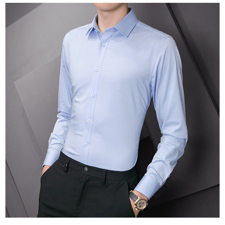 Chemise d'affaires à manches longues pour hommes, grande taille, couleur unie, mode classique, basique, décontractée, Slim, blanche, vêtements de marque, nouvelle collection - Lencensa 