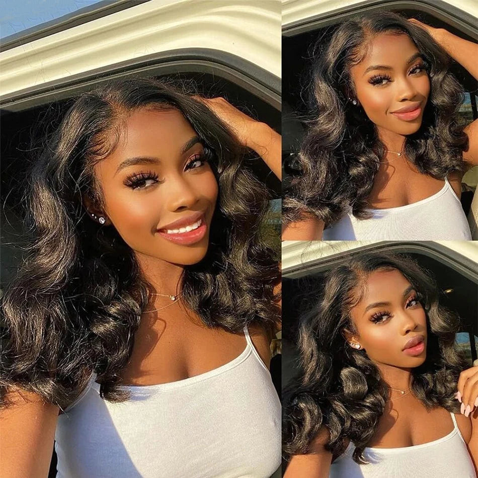 Perruque Bob Lace Front Wig Body Wave Naturelle, Cheveux Courts, 13x4, Transparent, En Solde, Pour Femme