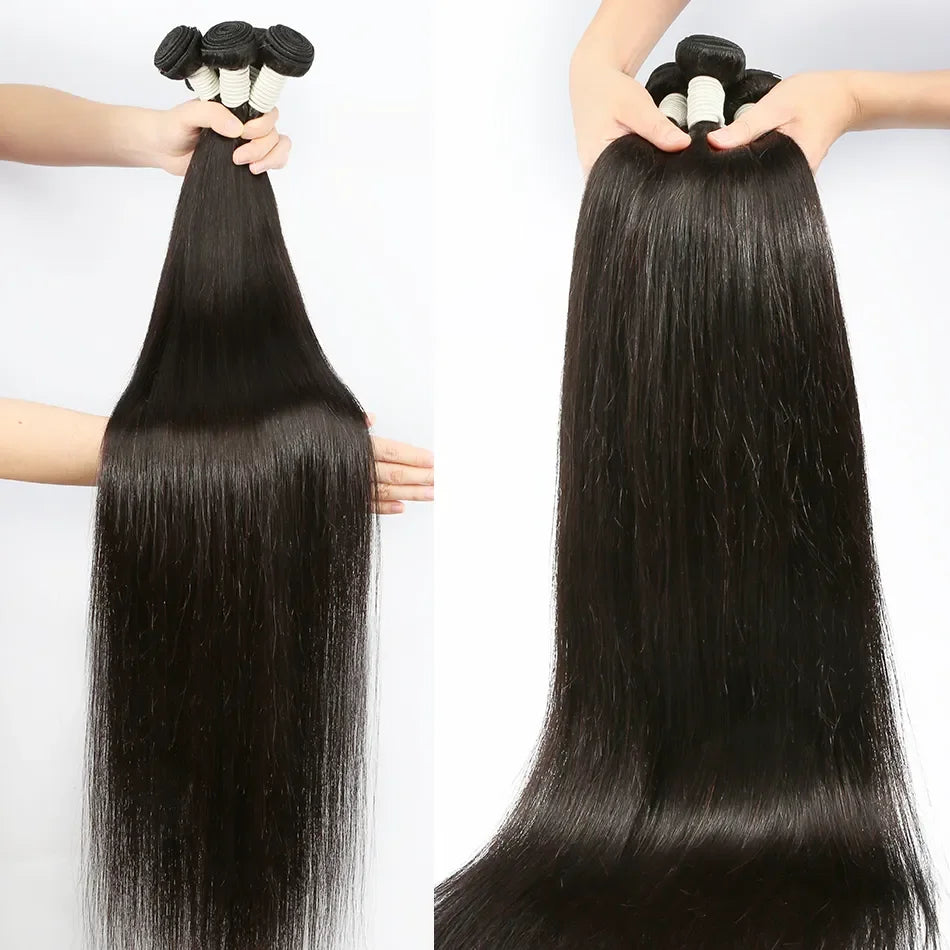 Paquets péruviens de cheveux humains droits d'os affaire des Extensions de cheveux vierges non transformés longs épais pas cher tissage de cheveux brésiliens naturel