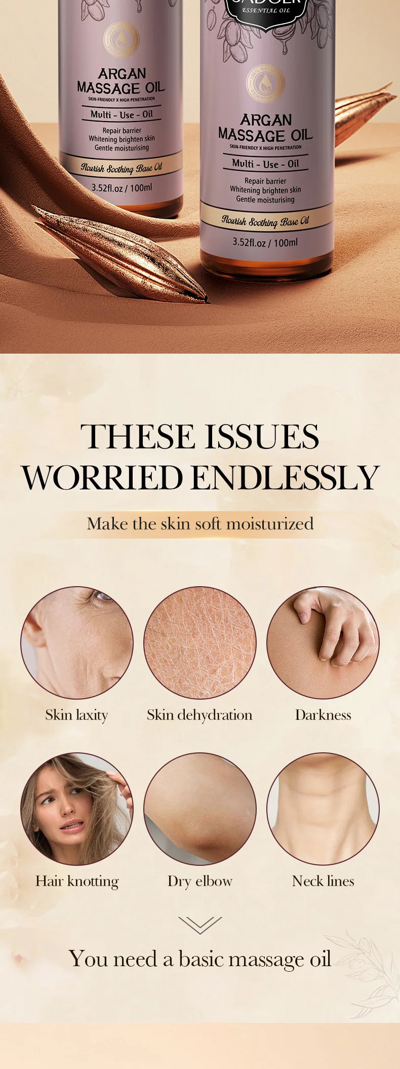 Huile d'Amande 100ml - Massage Corps Argan Olive Pure | Lencensa - Lencensa 