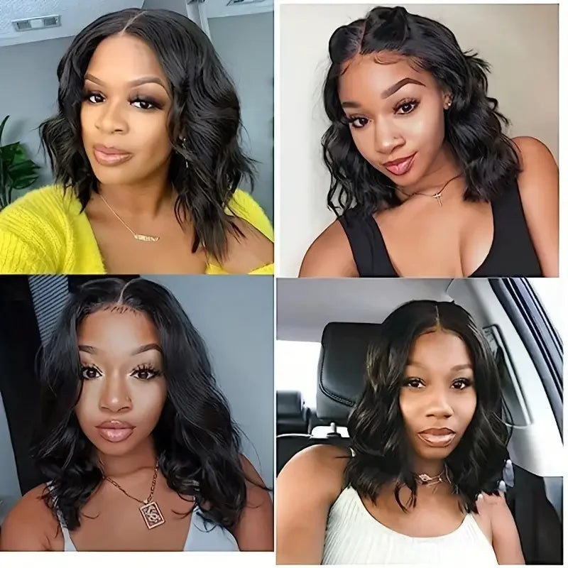 Perruque Bob Lace Front Wig Body Wave Naturelle, Cheveux Courts, 13x4, Transparent, En Solde, Pour Femme