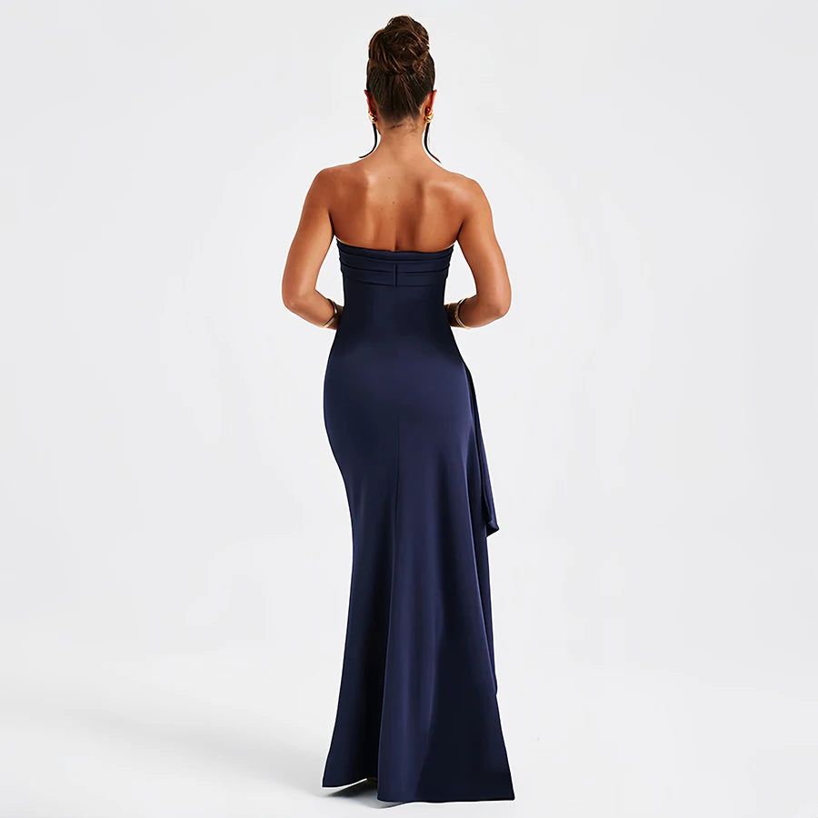 Robe d'été sexy bustier tubulaire fente haute dos nu à volants épaules dénudées sans manches mince élégant haut de gamme Club fête jupe longue robe de soirée robe de mariée