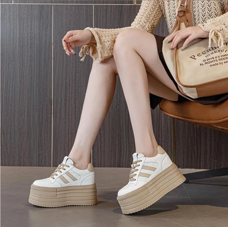 Lencensa - Baskets Compensées Femme Premium | Chaussures Cuir Véritable 10cm de Qualité Supérieure