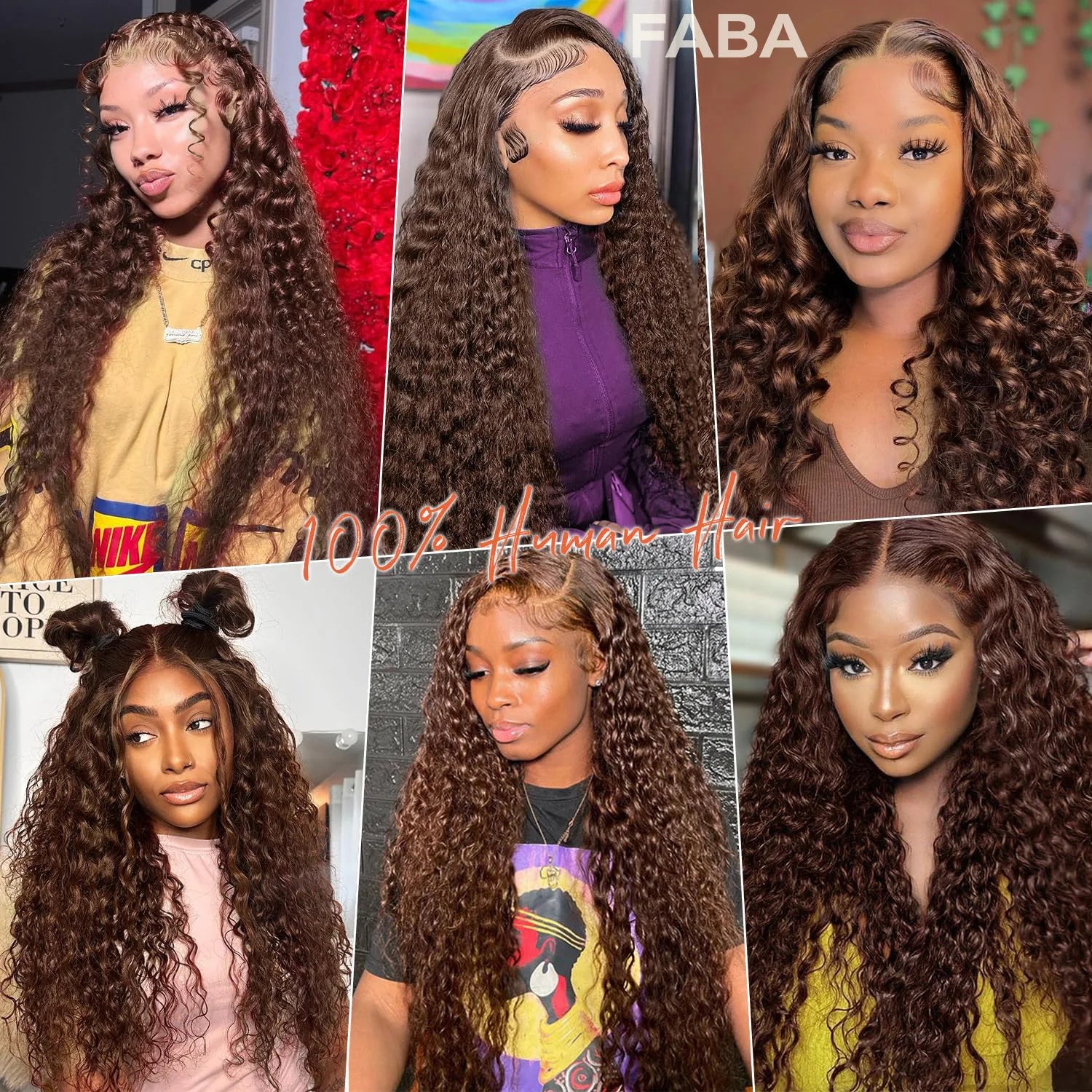 FABA-Perruques de cheveux humains bouclés brun chocolat pour femmes, vague profonde avec cheveux de bébé, perruque avant en dentelle transparente HD, cheveux brésiliens humains - Lencensa 