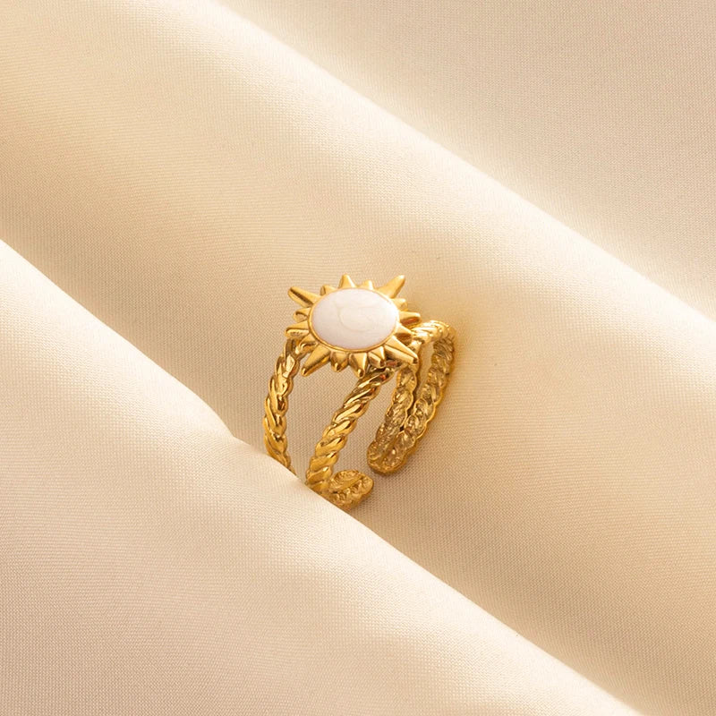 Bague en Acier Inoxydable Plaqué Or group pour Femme et Homme, Bijoux d'Anniversaire, Huile de Goutte à Goutte Blanche, Étoile, Cœur, Œil, Ouvert, Réglable, Vintage