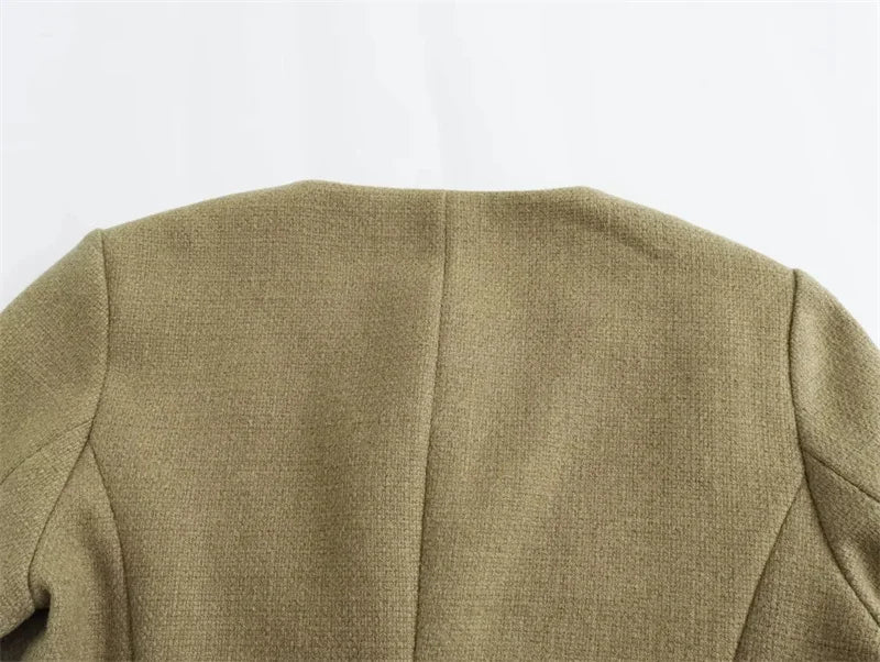 MUJER Tweed veste courte femme à manches longues veste Vintage femme mode bouton vestes élégantes pour les femmes nouveau en manteaux courts - Lencensa 