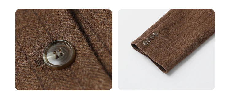 CHIC VEN-Blazer en laine vintage pour femme, veste à col en V, double boutonnage imbibé, manteau de bureau pour femme, printemps, automne, 2025 - Lencensa 