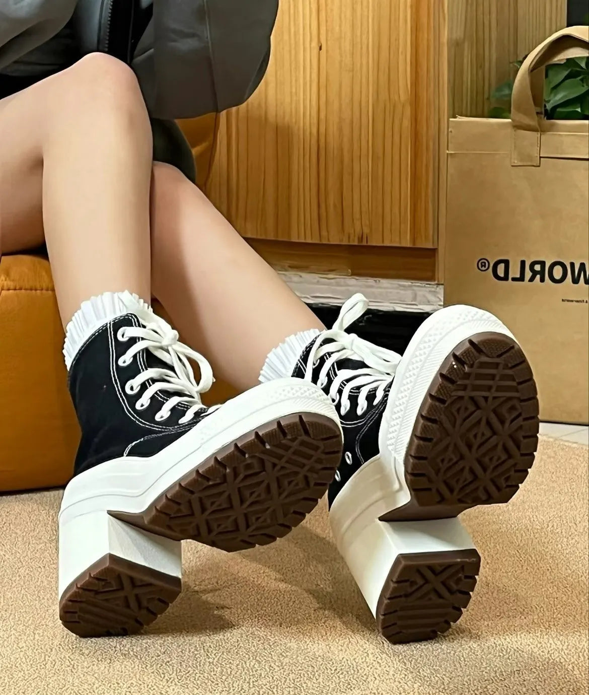 Lencensa - Baskets Plateforme Femme Premium | Sneakers Toile Haute de Qualité Supérieure
