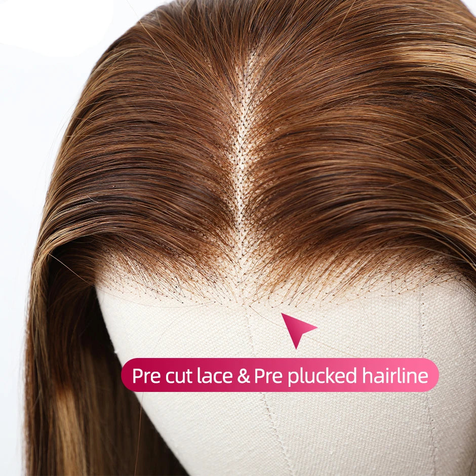 Wear matchs Go-Perruque Brésilienne Naturelle Sans Colle, Cheveux Lisses à Reflets, 4x4 HD, Prêt à l'Emploi