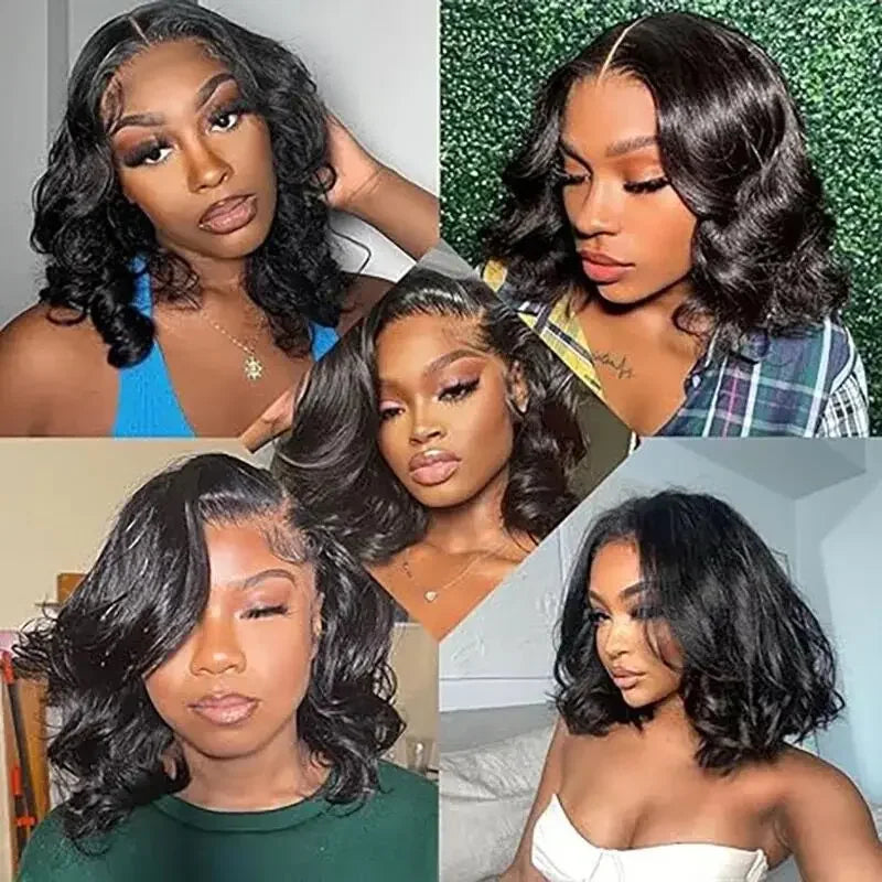 Perruque Bob Lace Front Wig Body Wave Naturelle, Cheveux Courts, 13x4, Transparent, En Solde, Pour Femme