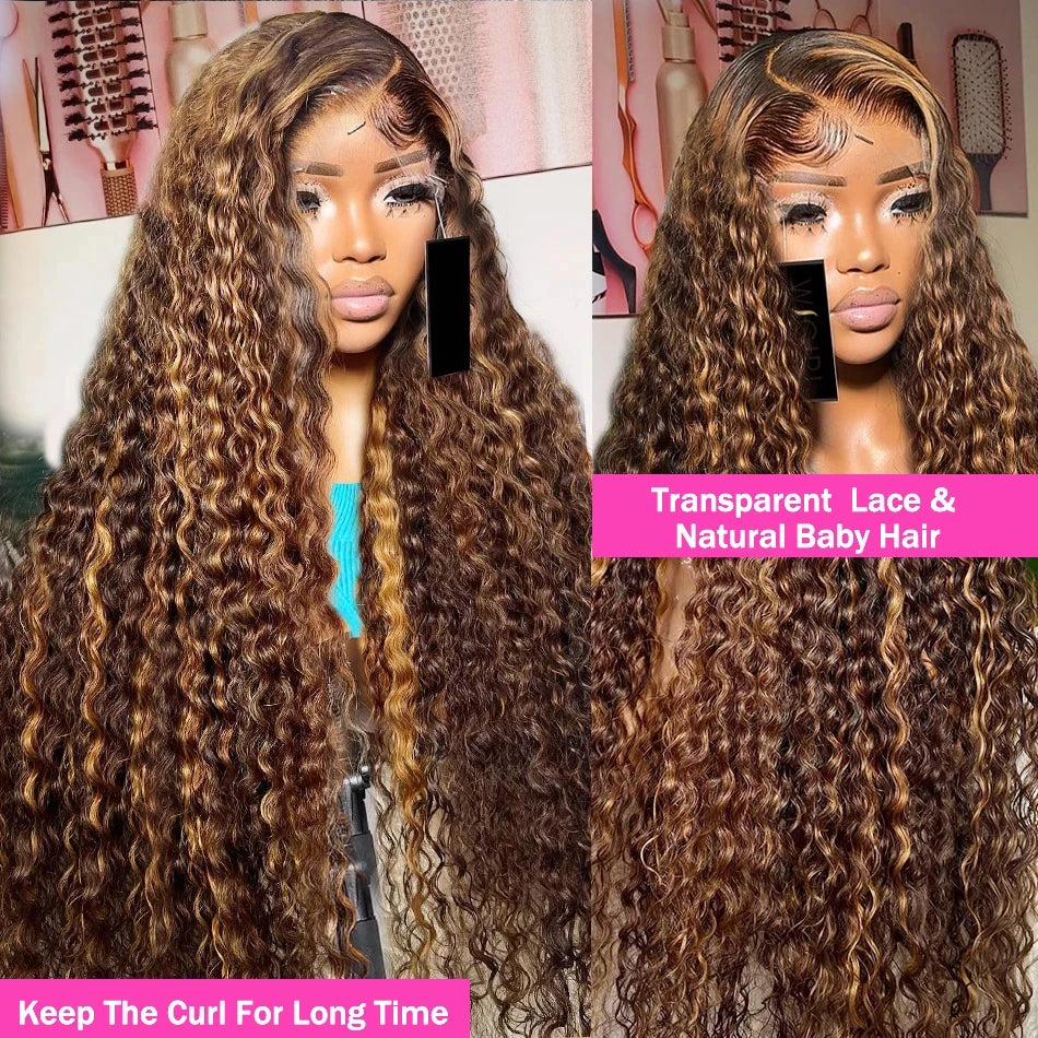 30 36 pouces bouclés mettre en évidence perruque cheveux humains miel blond 13x4 dentelle avant vague profonde 13x6 Hd dentelle frontale perruque brésilienne pour les femmes