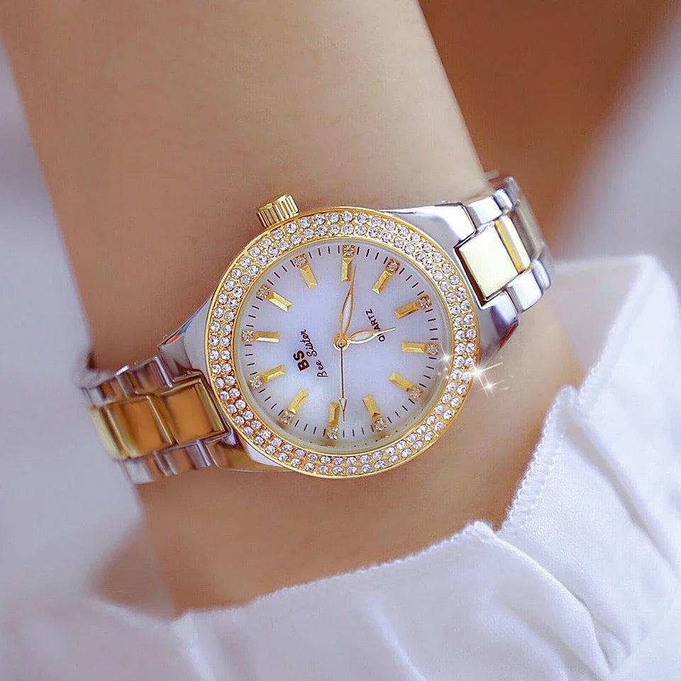 Mode dames montres robe or Montre femmes cristal diamant montres en acier inoxydable argent horloge femmes Montre Femme