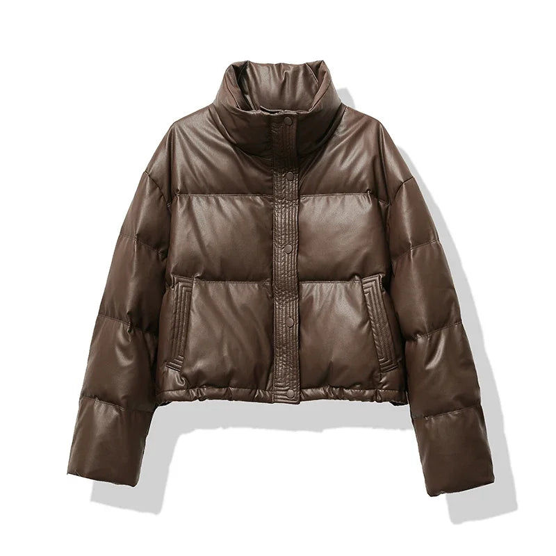 Veste Femme Matelassée Col Montant - Manteau Court Automne Hiver