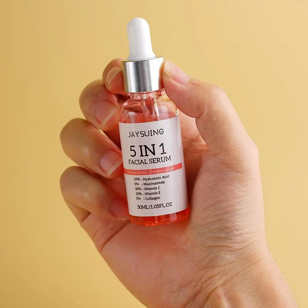 Sérum visage 5 en 1, hydratant, blanchissant, anti-déformable, anti-âge, vitamine C et acide hyaluronique pour réduire les pores, 30ml