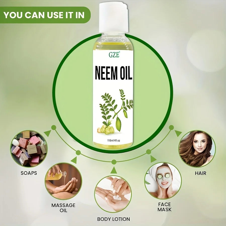 GZE Neem Oil for Skin, Hair Growth Undiluted Cold-Pressed, Uses for Hair, Skin, and Nails - Lencensa 