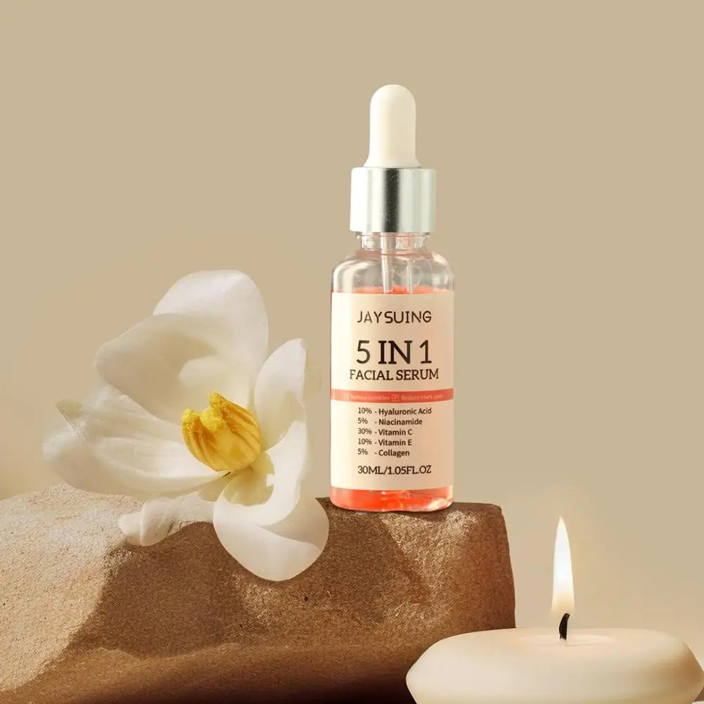 Sérum visage 5 en 1, hydratant, blanchissant, anti-déformable, anti-âge, vitamine C et acide hyaluronique pour réduire les pores, 30ml