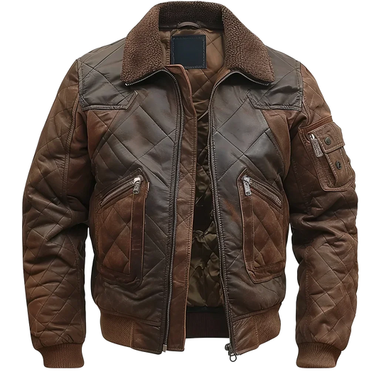 Blouson Aviateur Premium Lencensa - Cuir Matelassé Vintage - Qualité Exceptionnelle