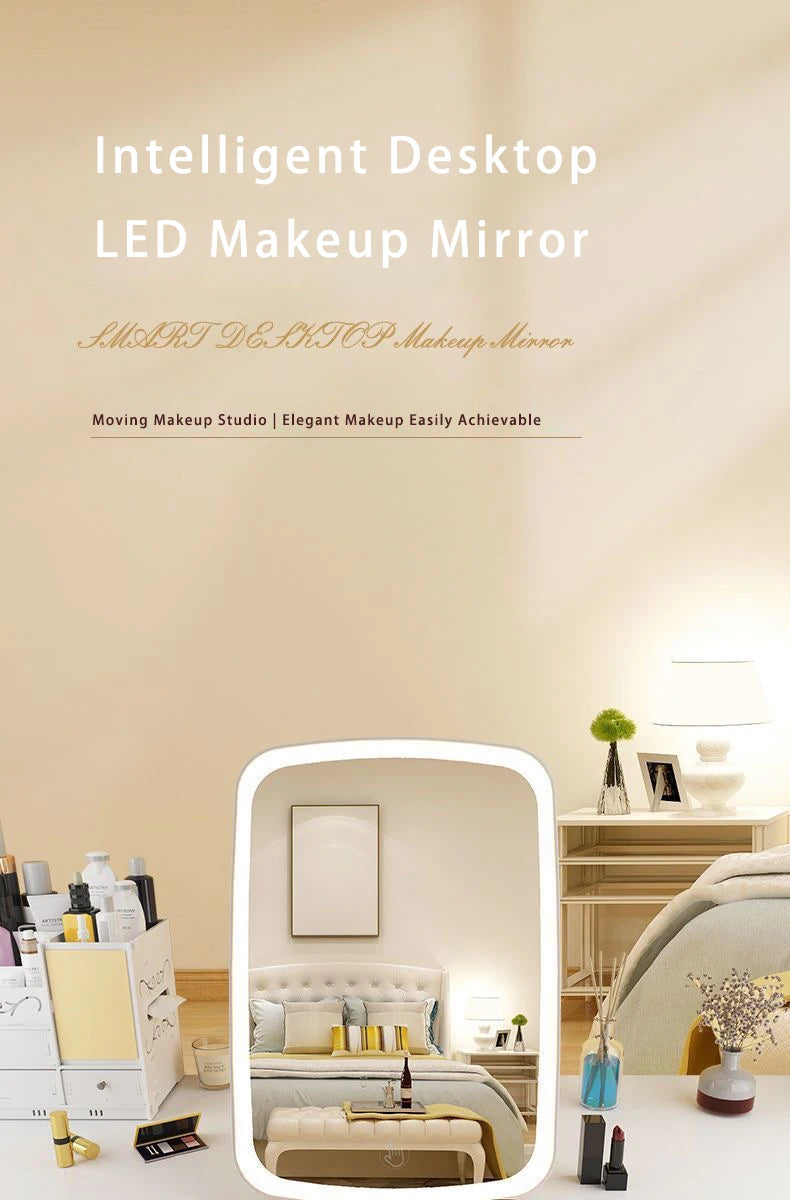 Miroir de maquillage portable, lumière de couleur réglable, lumière de maquillage, lampe de miroir sans fil, lampe de remplissage, Rotation rechargeable - Lencensa 