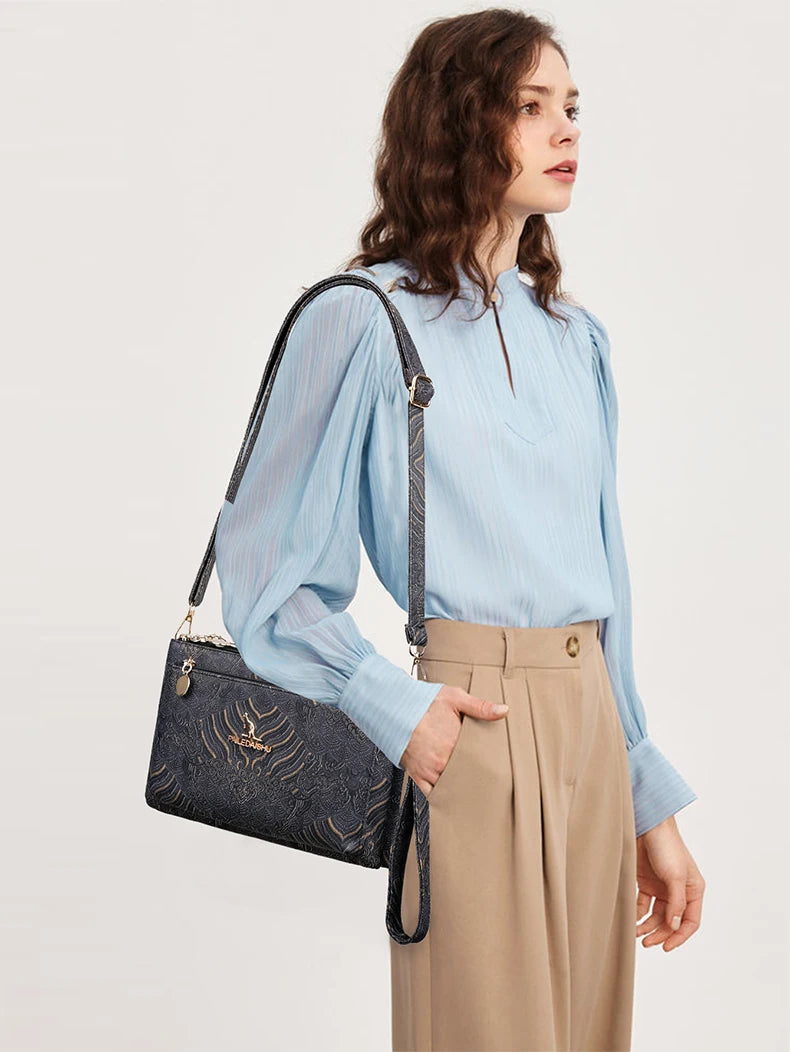 Sac à Main en Cuir de Luxe pour Femme, Sacoche de Marque Authentique, de Styliste, à Bandoulière, Multicouche, 03 Utilisation