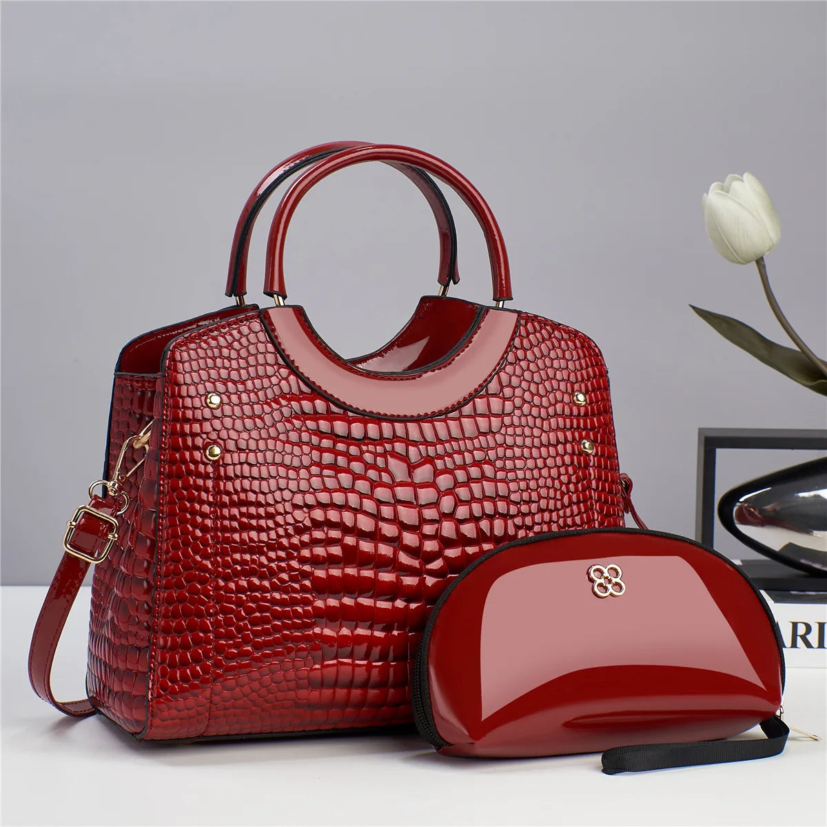 Sac à main décontracté en cuir brillant pour femmes, fourre-tout de luxe de styliste, grande capacité, sacs de marque pour dames