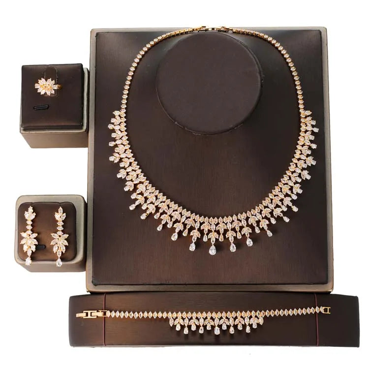 Ensemble Bijoux Goutte d'Eau 4 Pièces - Zircone Cubique Or Blanc
