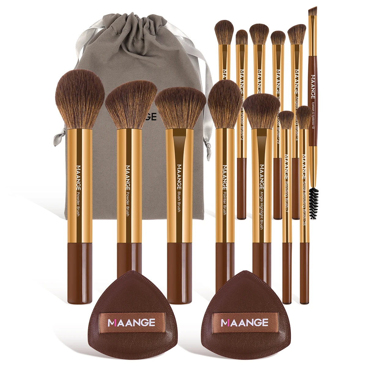 MAANGE 15 pièces outil de maquillage 13 pièces pinceaux de maquillage ensemble fond de teint poudre Blush fard à paupières brosse 2 pièces coussin d'air bouffée beauté mélange