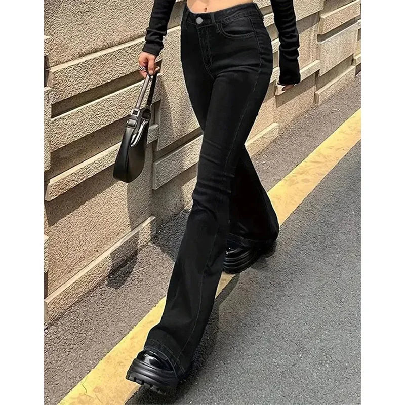 Jean Évasé Premium Femme Taille Haute - Denim Stretch Haute Qualité Bootcut