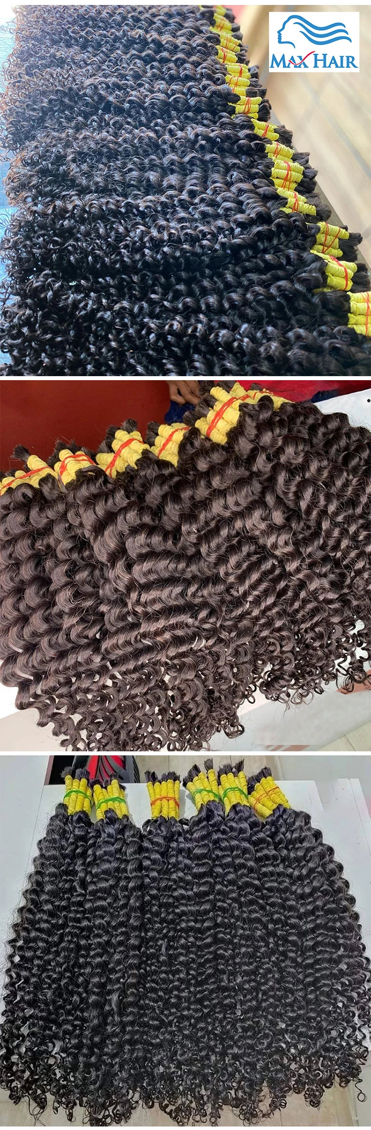 Perruque Cheveux Indiens Humains Bouclés pour Tressage, Extensions de Cheveux Humains, Deep At Wave, 100% Vrac