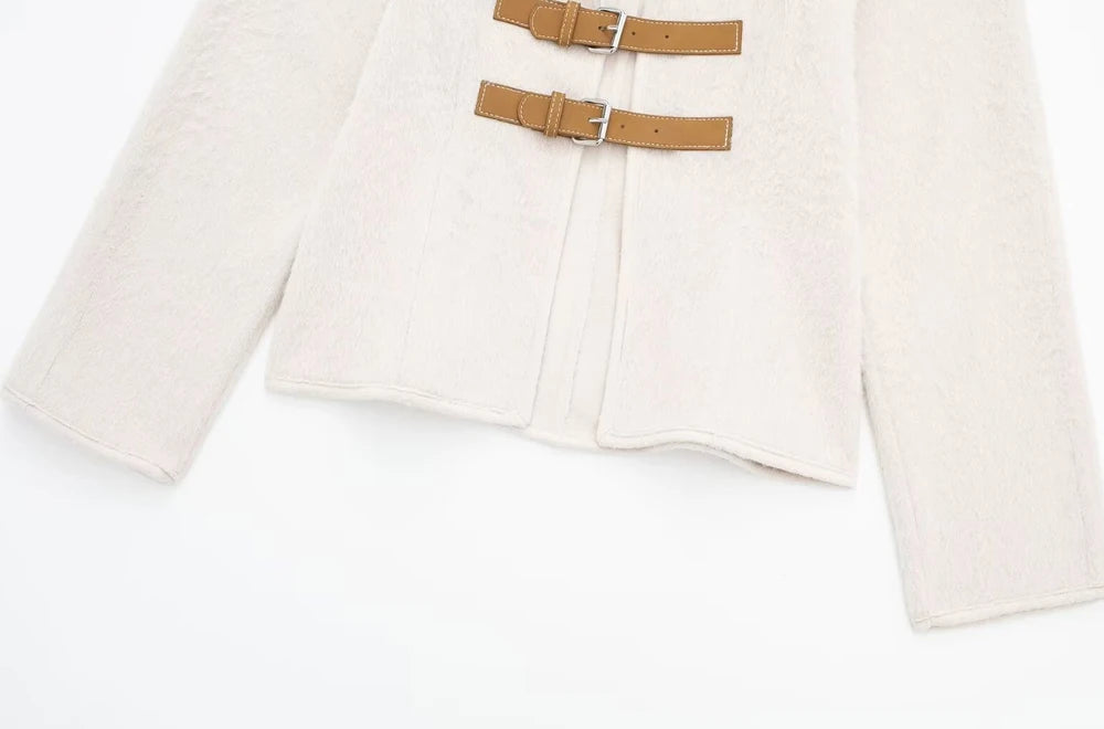Manteau Laine Premium Lencensa Femme - Veste Ceinturée Haute Qualité Col V