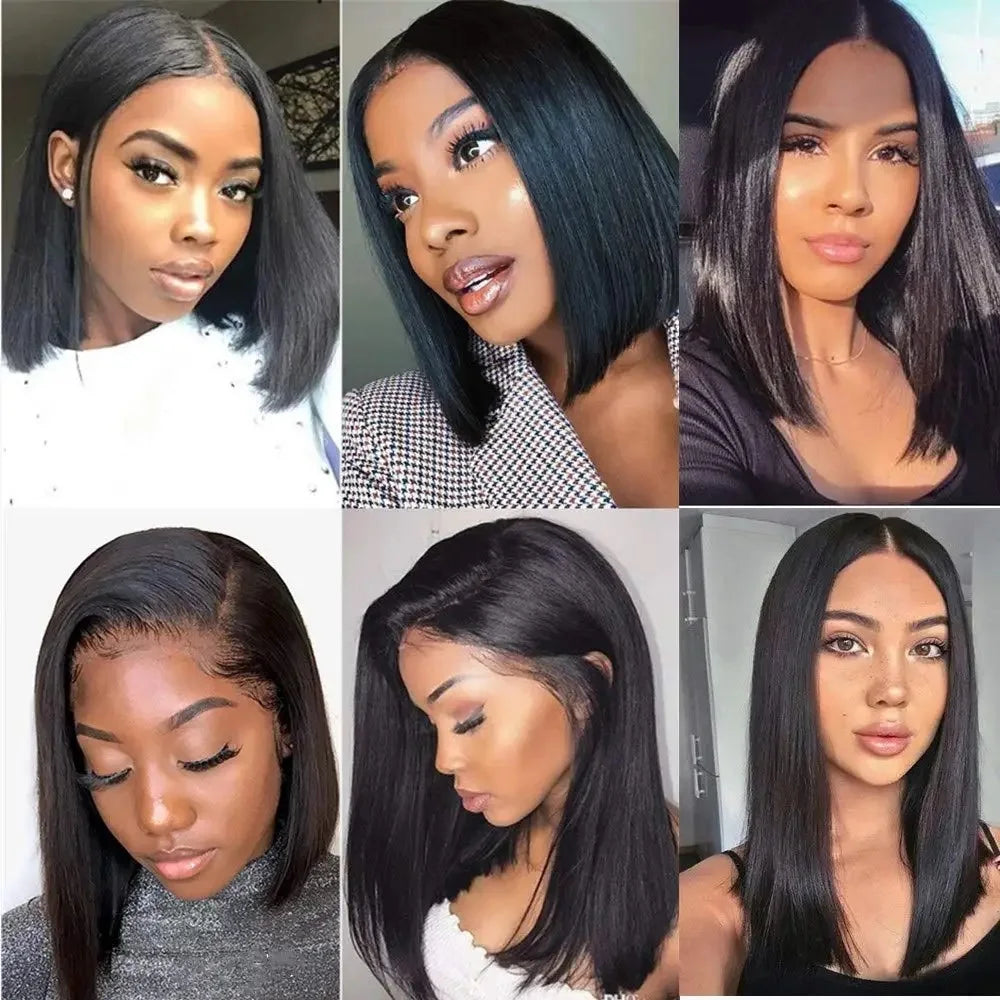 Perruque Bob brésilienne courte 13x4 dentelle frontale perruque de cheveux humains pour les femmes perruques Bob transparentes 200% densité droite Bob perruques 14 16 pouces