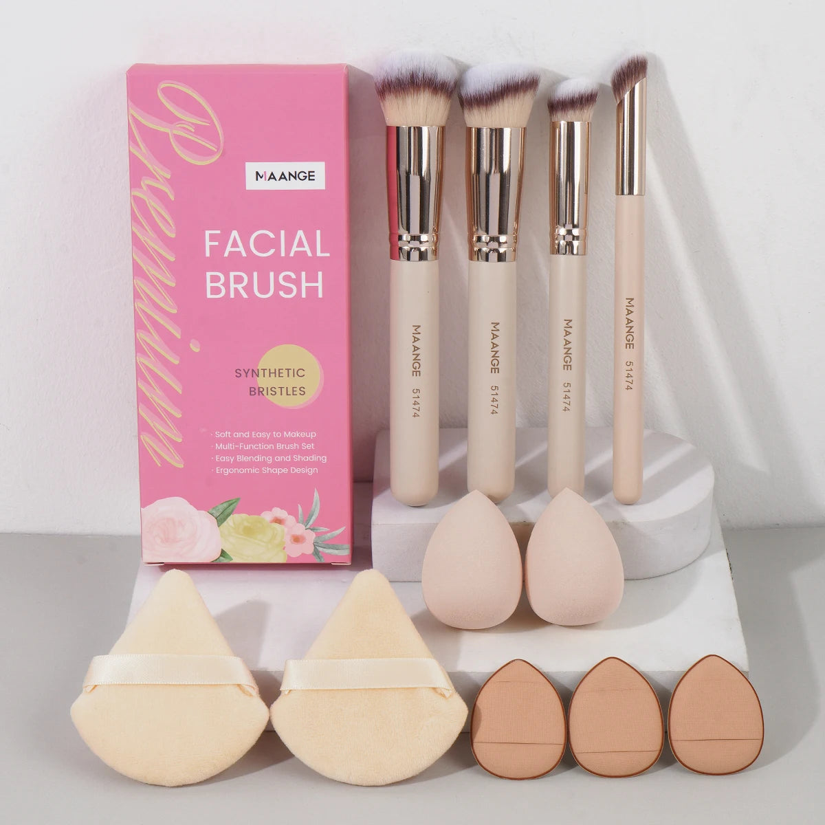 MAANGE-Kit d'outils de maquillage, 11 pièces, 4 pièces, brosse avec poudre, éponge, doigt, coussin d'air, correcteur, mélange, fard à barrage - Lencensa 