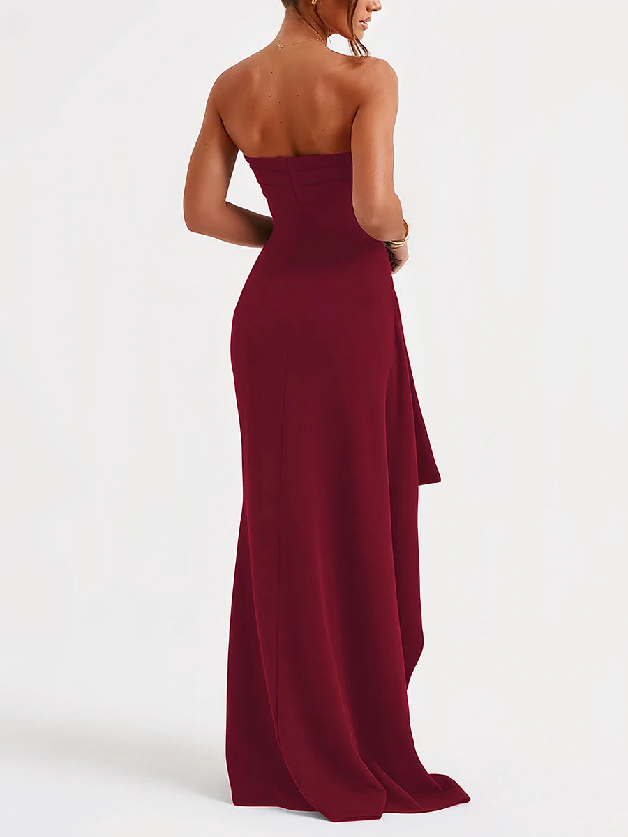 Robe d'été sexy bustier tubulaire fente haute dos nu à volants épaules dénudées sans manches mince élégant haut de gamme Club fête jupe longue robe de soirée robe de mariée