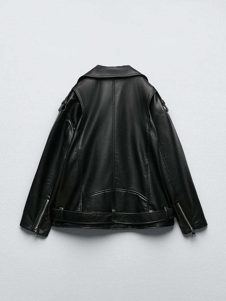Veste Cuir Premium Femme - Blouson Motard Noir Haute Qualité avec Ceinture