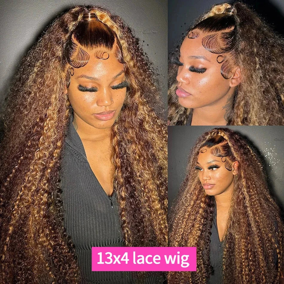 30 36 pouces bouclés mettre en évidence perruque cheveux humains miel blond 13x4 dentelle avant vague profonde 13x6 Hd dentelle frontale perruque brésilienne pour les femmes