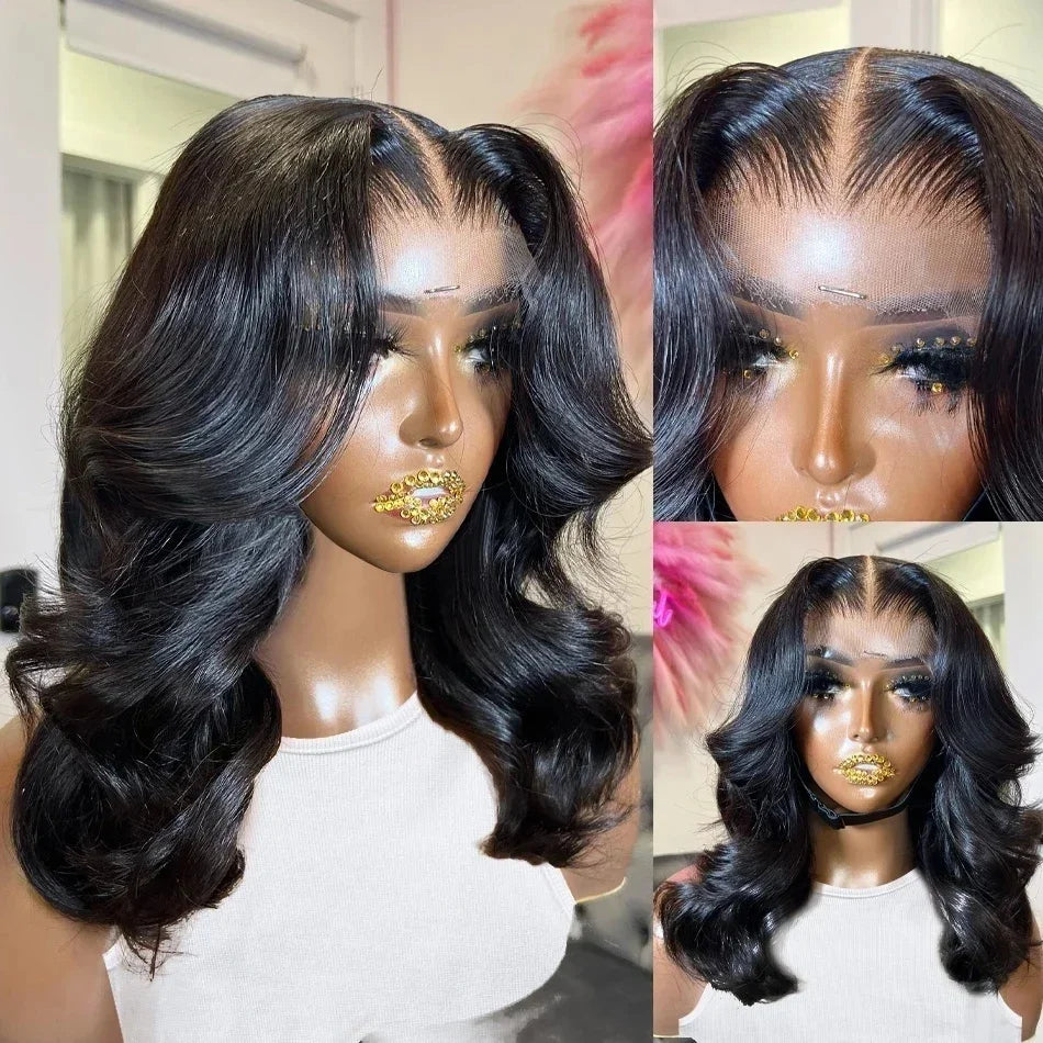 Perruques brésiliennes Bob Body Wave 13x4 Transparent dentelle avant cheveux humains vague lâche perruque courte 200% densité dentelle frontale Remy perruques