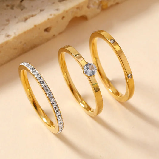 Bague de luxe en acier inoxydable pour femmes, ensemble de trois pièces en Zircon, accessoire de doigt classique à la mode, bijoux cadeaux féminins