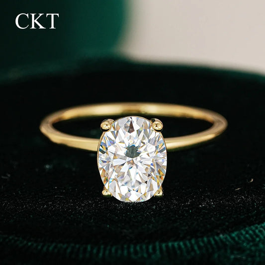 Bague Ovale Or 18K Moissanite 2ct - Sertissage 4 Griffes Premium