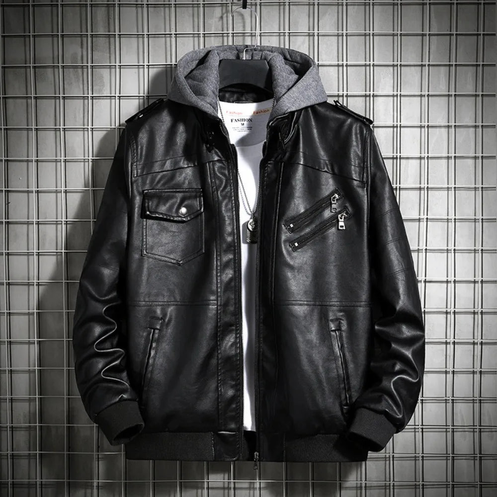 Veste Cuir Premium Lencensa - Capuche Style Harajuku - Qualité Exceptionnelle Hiver